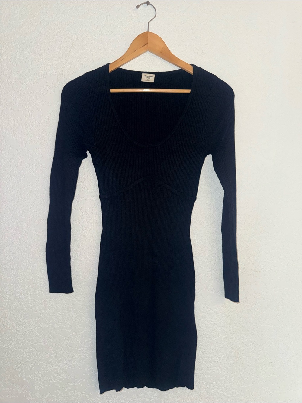 Abercrombie & Fitch Black Ribbed Long-Sleeve Bodycon Dress